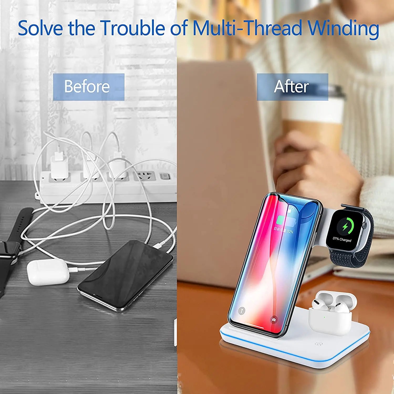 Wireless Charger Stand 3in1 15W Fast Charging Docking Station for AirPods Pro Apple Watch iPhone Wireless Charger Stand 3in1 15W Fast Charging Docking Station for AirPods Pro Apple Watch iPhone